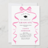 Trendy Pink Bow Ribbon 4 FOTO Graduation Party Einladung (Vorderseite)
