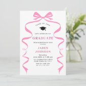 Trendy Pink Bow Ribbon 4 FOTO Graduation Party Einladung (Stehend Vorderseite)