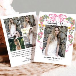 Trendy Pink Bow Ribbon 5 FOTO Graduation Party Dankeskarte
