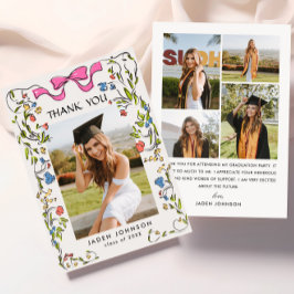 Trendy Pink Bow Ribbon 5 FOTO Graduation Party Dankeskarte