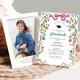 Trendy Pink Bow Ribbon FOTO Graduation Party Einladung