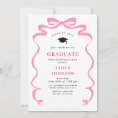 Trendy Pink Bow Ribbon FOTO Graduation Party Einladung (Vorderseite)