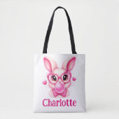 Trendy Pink Bunny  with Bubble Gum – Custom Name Tasche (Vorderseite)