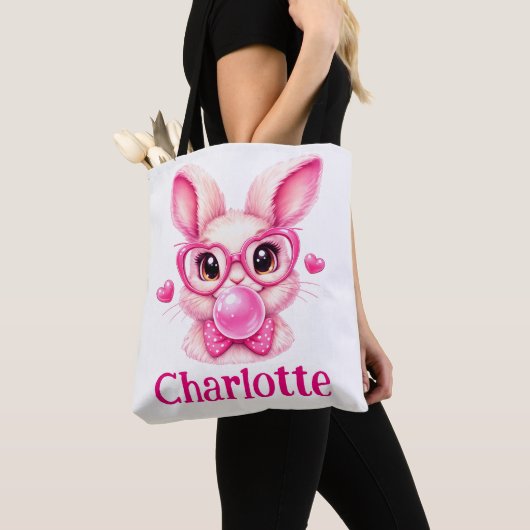 Trendy Pink Bunny  with Bubble Gum – Custom Name Tasche (Von Nahem)