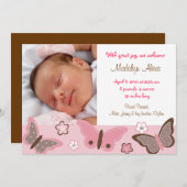 Trendy Pink Butterfly Foto Geburtshinweise Ankündigung (Vorne/Hinten)