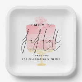 Trendy Pink Cake Name 50. Geburtstag Vielen Dank Pappteller