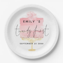 Trendy Pink Cake Script Name 21. Geburtstag Party Pappteller
