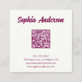 Trendy Pink Checkerboard with QR Code Quadratische Visitenkarte (Rückseite)