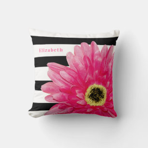 Trendy Pink Daisy Schwarz und Weiß Streifen und Na Kissen