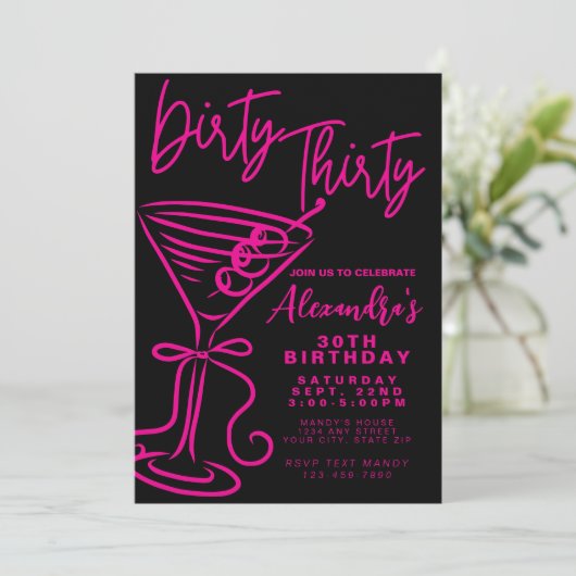 Trendy Pink Dirty 30. Geburtstag Einladung (Stehend Vorderseite)