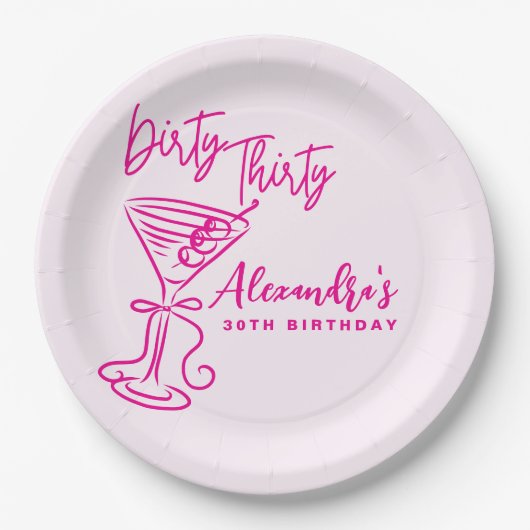 Trendy Pink Dirty Thirty 30th Birthday Pappteller (Vorderseite)