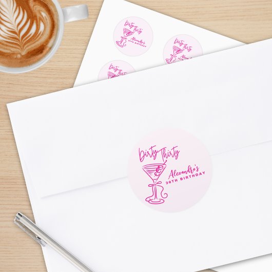 Trendy Pink Dirty Thirty 30th Birthday Runder Aufkleber