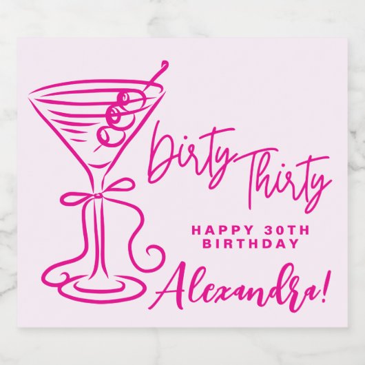 Trendy Pink Dirty Thirty 30th Birthday Schaumweinetikett (Einzelnes Label)