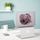 Trendy Pink DSLR-Kamera Fotografie Personalisiert Aufkleber (Laptop auf Schreibtisch)