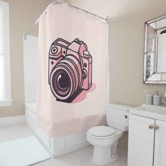 Trendy Pink DSLR-Kamera Fotografie Personalisiert Duschvorhang (Beispiel)