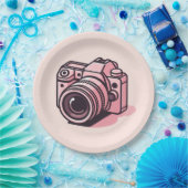 Trendy Pink DSLR-Kamera Fotografie Personalisiert Pappteller (Party)