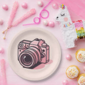 Trendy Pink DSLR-Kamera Fotografie Personalisiert Pappteller (Party)