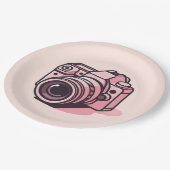 Trendy Pink DSLR-Kamera Fotografie Personalisiert Pappteller (Schrägansicht)
