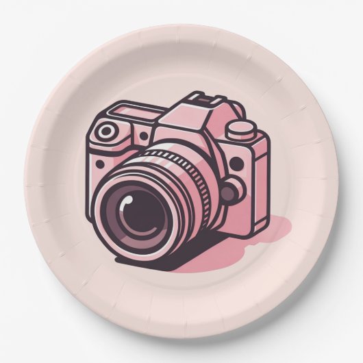 Trendy Pink DSLR-Kamera Fotografie Personalisiert Pappteller (Vorderseite)