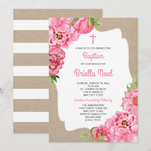 Trendy Pink Floral + Leinwand Taufe einladen Einladung