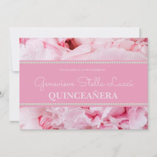 Trendy Pink Floral Quinceñera Party Einladung (Vorderseite)