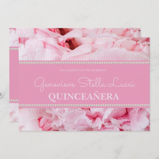 Trendy Pink Floral Quinceñera Party Einladung (Vorne/Hinten)