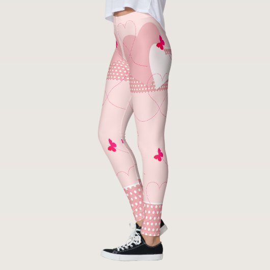 Trendy Pink Fun Heart Butterfly Leggings (Links)
