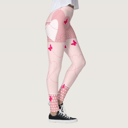 Trendy Pink Fun Heart Butterfly Leggings (Rechts)