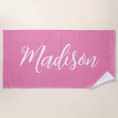 Trendy Pink Girls Name Handgeschriebenes Skript be Strandtuch (Vorderseite)