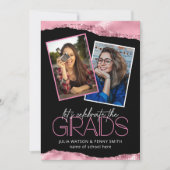 Trendy Pink Girly Joint Graduation Party Foto Einladung (Vorderseite)