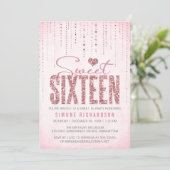 Trendy Pink Glitzer Sweet 16 Party Einladung (Stehend Vorderseite)