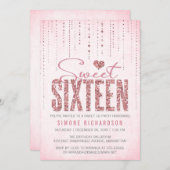 Trendy Pink Glitzer Sweet 16 Party Einladung (Vorne/Hinten)