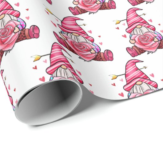 Trendy Pink Gnome Valentine's Day Wrapping Paper Geschenkpapier (Rolleneckpunkt)