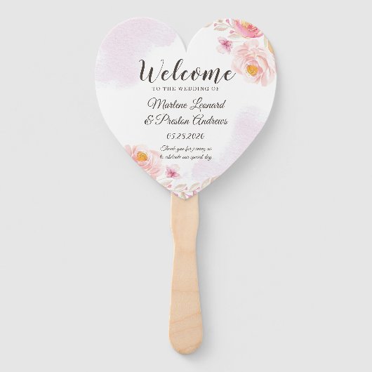 Trendy Pink & Gold Floral Wedding Programm Hand Fa Fächer (Vorderseite)