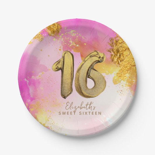 Trendy Pink Gold Sweet 16 Birthday Paper Teller (Vorderseite)
