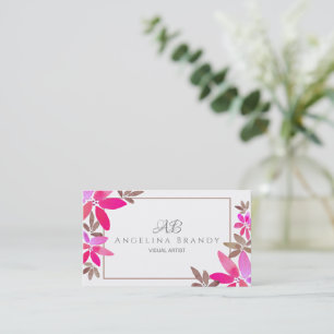 Trendy Pink & Grau Watercolor Floral Business Card Visitenkarte