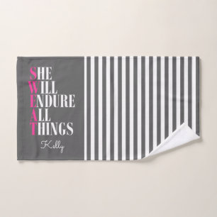 Trendy Pink Gray Endure All Things Custom Workout Handtuch