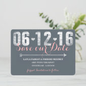 Trendy Pink & Gray Save the Date (Stehend Vorderseite)