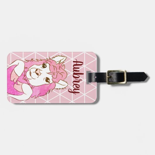 Trendy Pink Heart Llama Geometric Gepäckanhänger (Vorderseite horizontal)