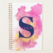 Trendy Pink Ink Cloud, Personalized White, Navy Planer (Vorderseite)