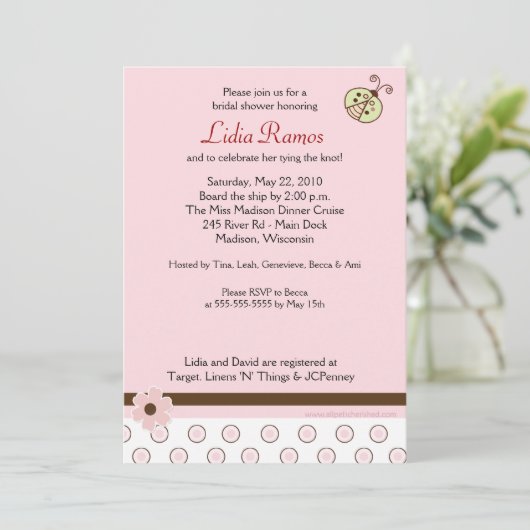 Trendy Pink Ladybug 12x18 Brautparty Einladung (Stehend Vorderseite)