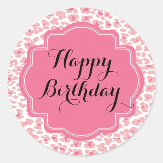 Trendy Pink Leopard Print Happy Birthday Stickers (Vorderseite)