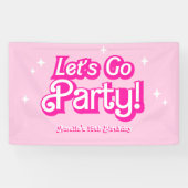 Trendy pink Let's Go Party Birthday Banner (Horizontal)