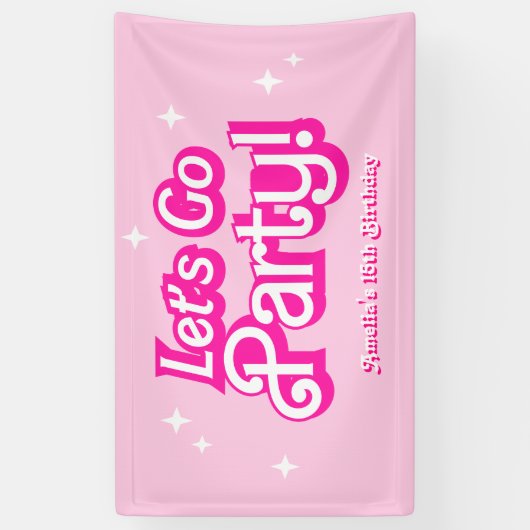 Trendy pink Let's Go Party Birthday Banner (Vertikal)