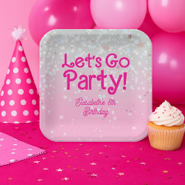 Trendy Pink Let's Go Party Geburtstagsparty Pappteller