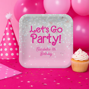 Trendy Pink Let's Go Party Geburtstagsparty Pappteller