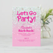 Trendy Pink Let's Go Party Junggeselinnen-Abschied Einladung (Stehend Vorderseite)