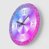 Trendy Pink Lila Glitzer Sparkle Große Wanduhr (Winkel)