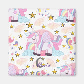 Trendy Pink Lila Gold Unicorn Name Monogram Magnet (Vorne)