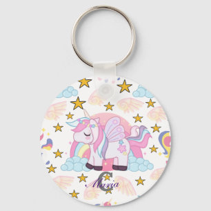 Trendy Pink Lila Gold Unicorn Name Monogram Schlüsselanhänger